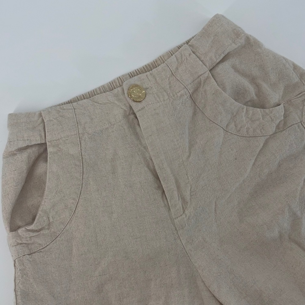 House of Harlow 1960 Womens XS Beige Linen Blend Wide Leg Pants Gold Button